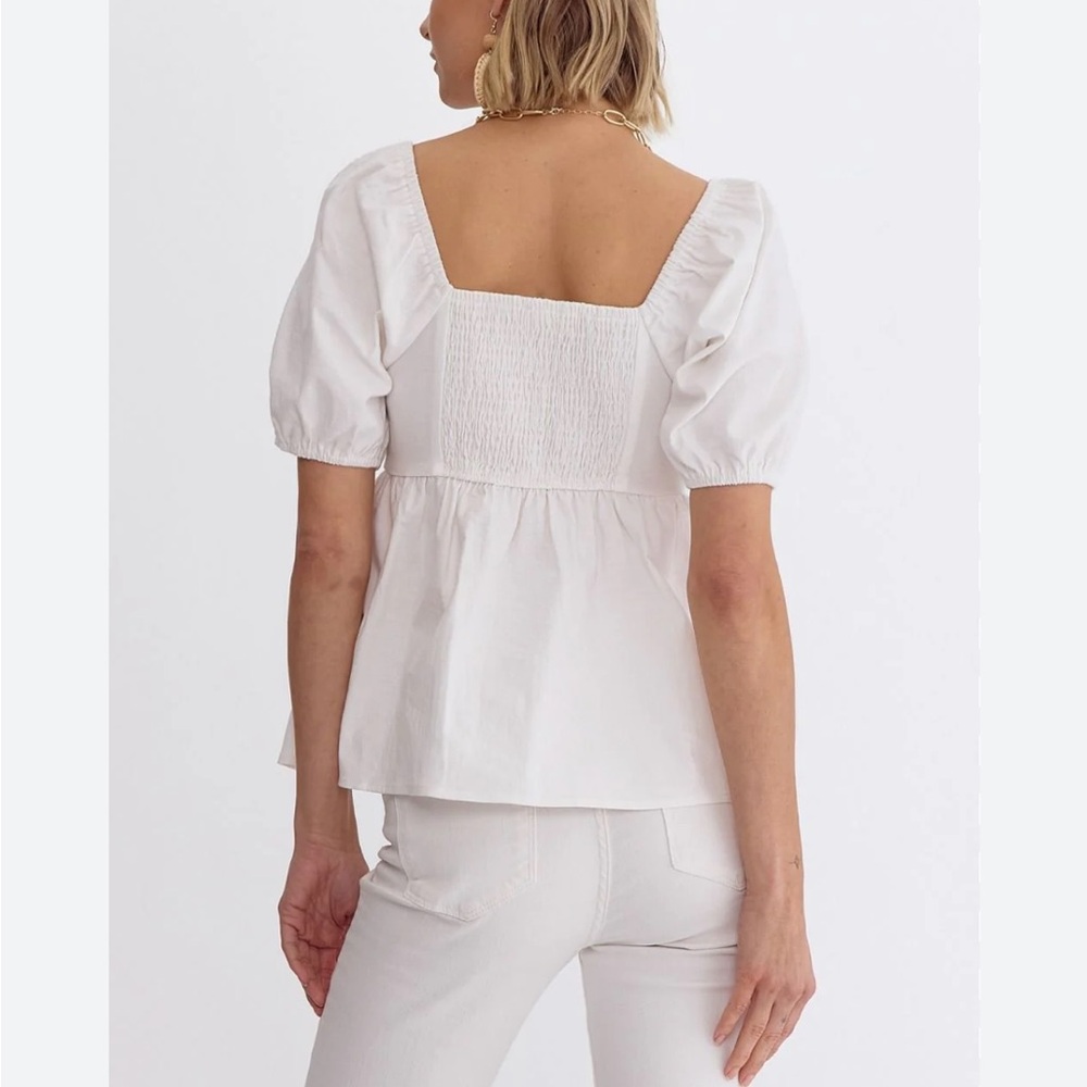Dear Hannah Women's White Puff Sleeve Top